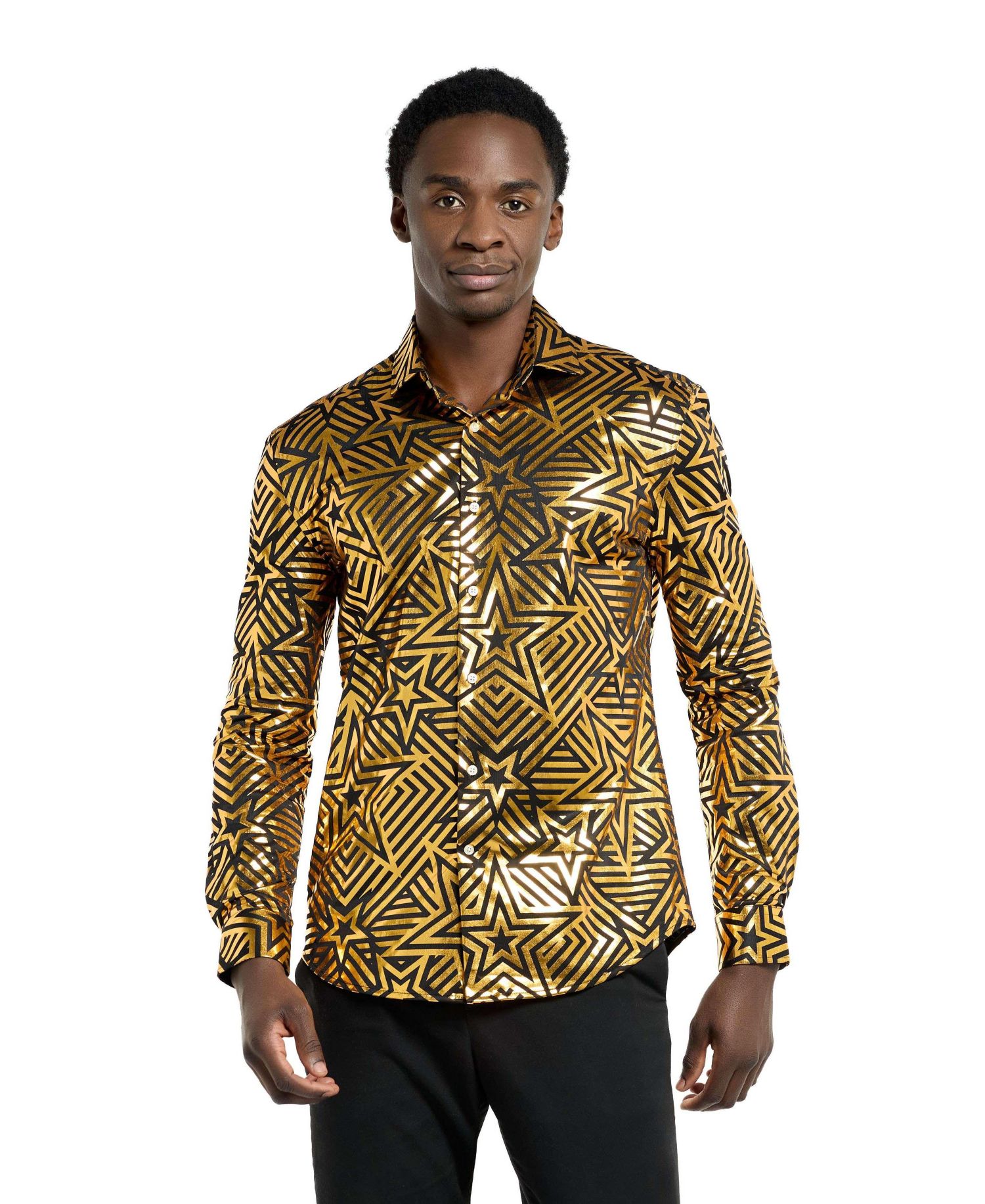 Men's Shiny Golden Theme Party Shirts For Men
