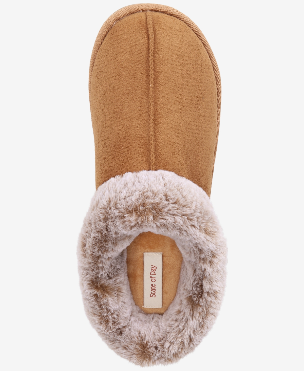 State Of Day Women's Boxed Faux-fur-collar Clog Slippers, Macy's Exclusive In Brown