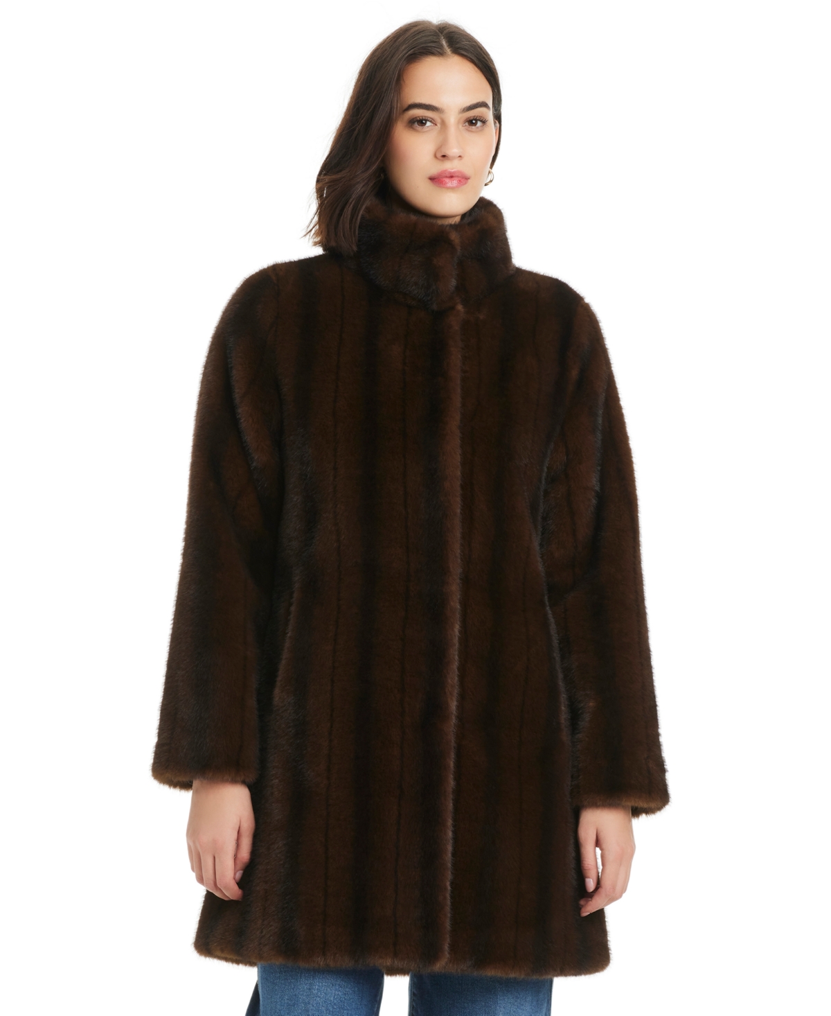 Jones New York Women's Collared Faux-fur Coat