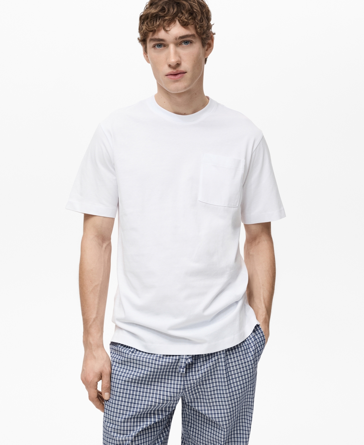 Mango Cotton Mix Textured T-shirt In White