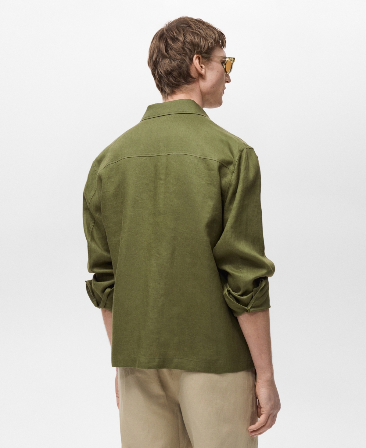 Mango Linen Jacket With Pockets In Green
