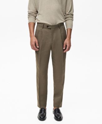 MANGO - Men's Slim-Fit Pleated Linen Pants