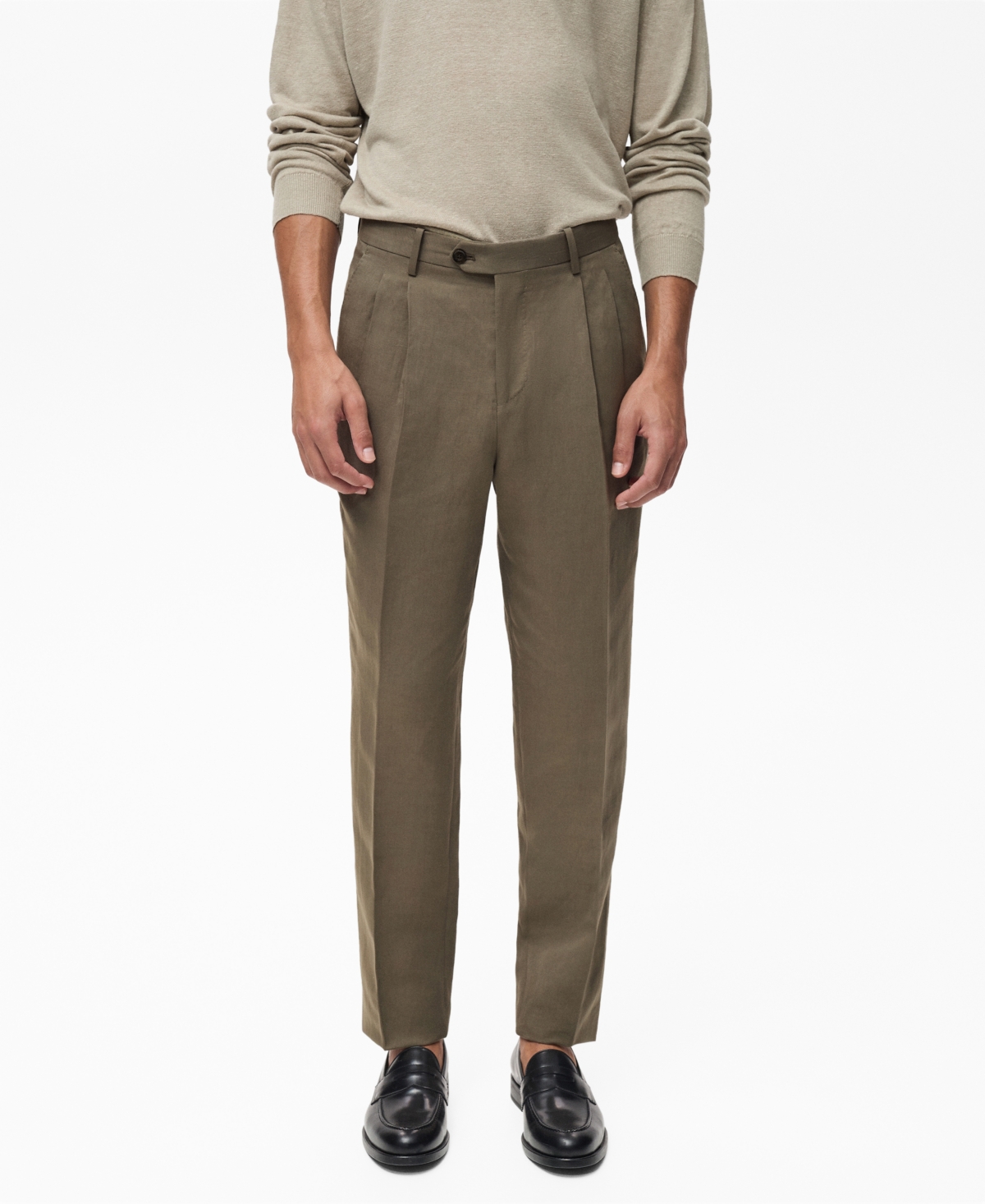 Men's Slim-Fit Pleated Linen Pants - Mink Gray