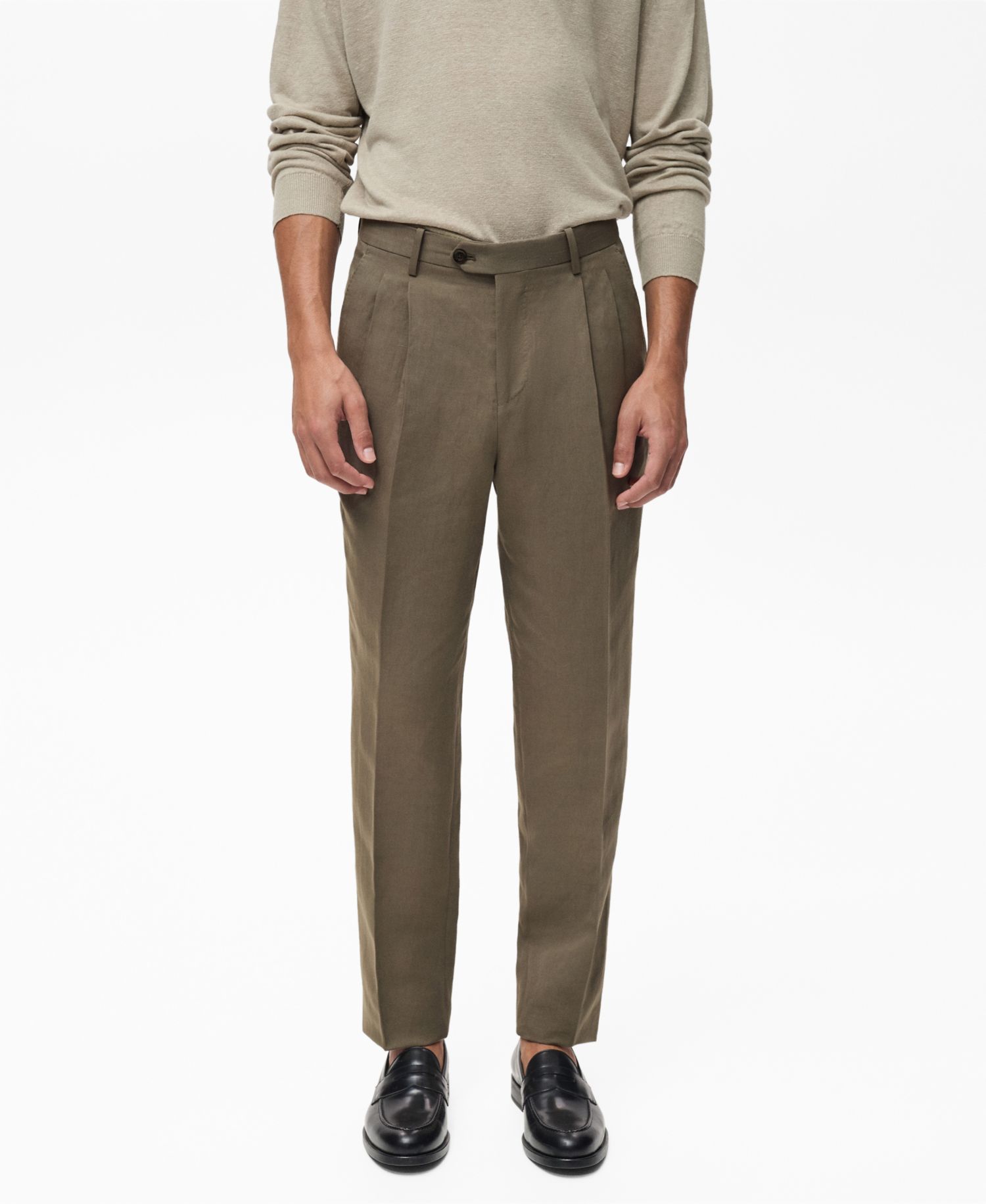 Men's Slim-Fit Pleated Linen Pants