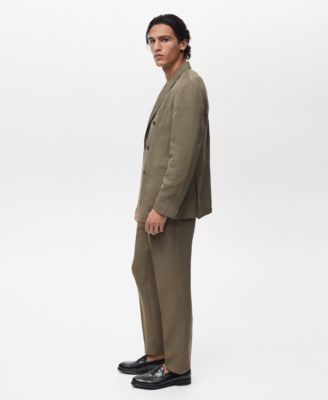 Men's Linen Slim-Fit Double-Breasted Suit Blazer