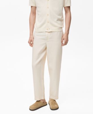 MANGO - Men's Linen-Blend Elastic Waist Pants