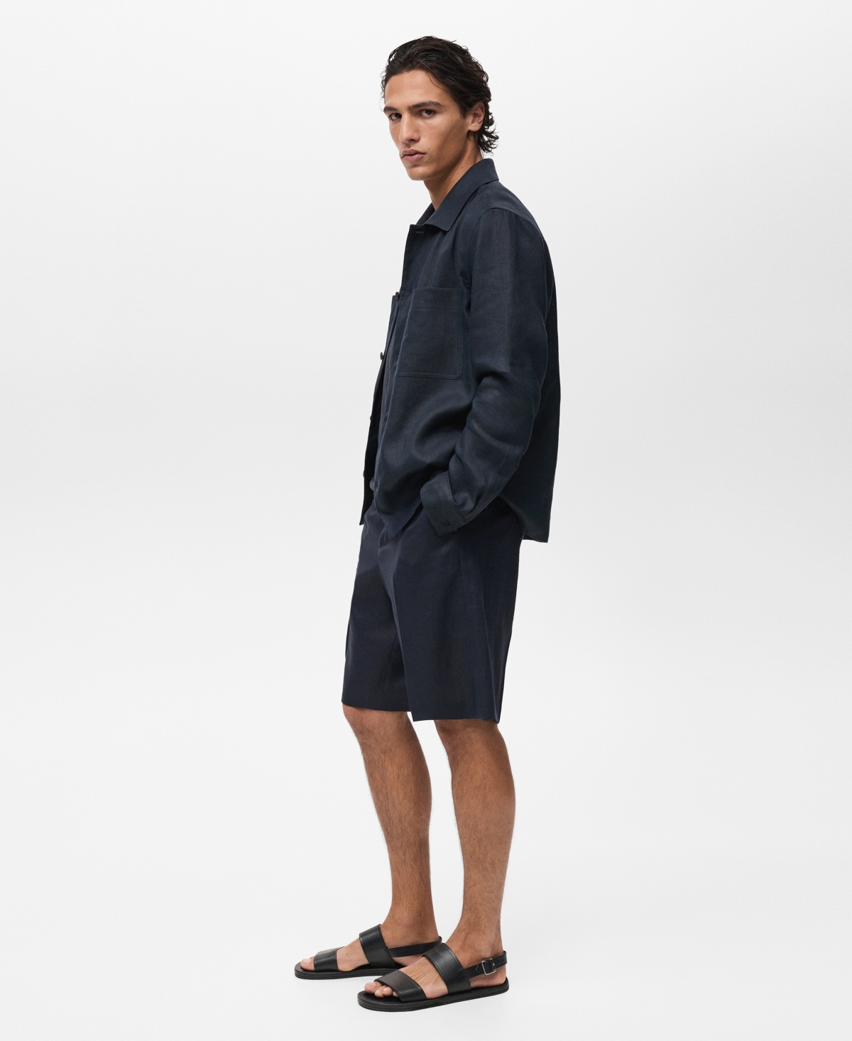 Mango Men's Linen Pockets Overshirt In Blue