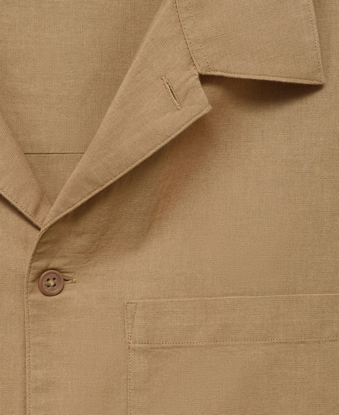 Мужская рубашка Mango Bowling Collar and Pocket Linen, цвет: Бежевый — фото 9