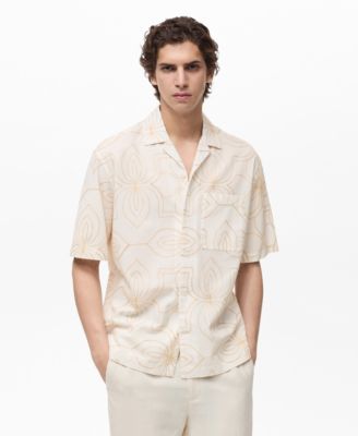 MANGO - Men's Embroidered Bowling Collar Shirt