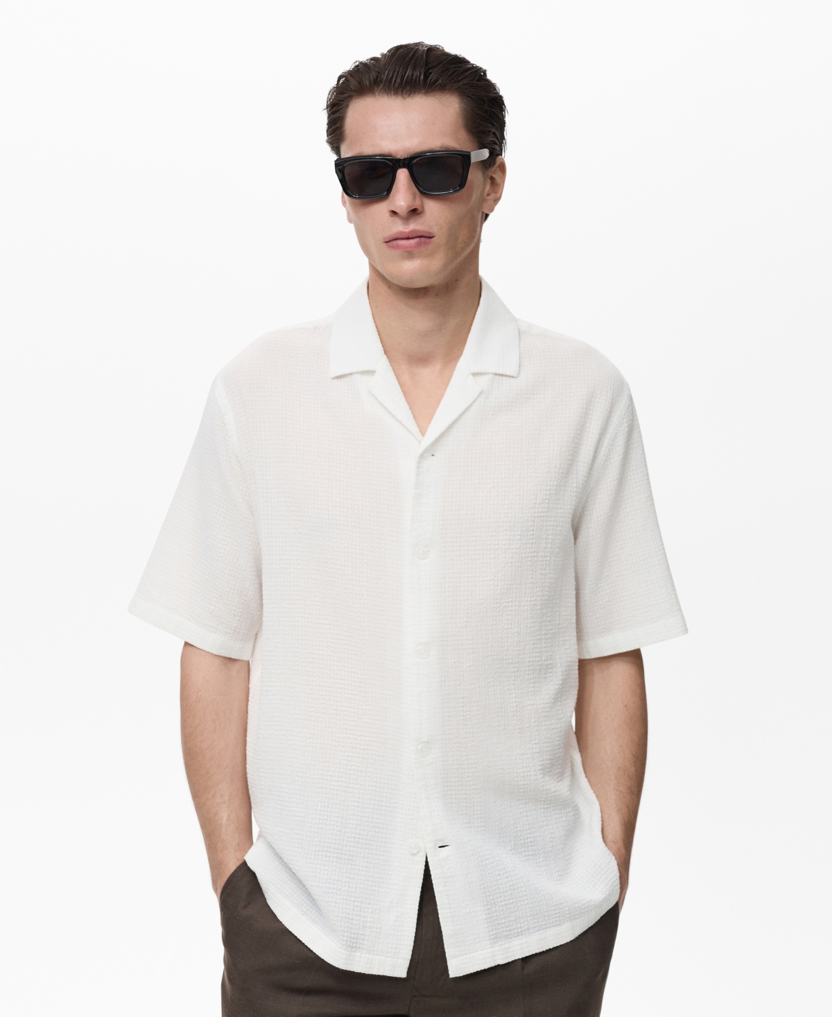 Men's Bowling Collar Seersucker Shirt - White