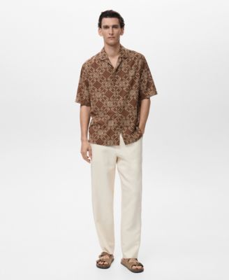 Mango Men's Short-Sleeved Embroidered Shirt