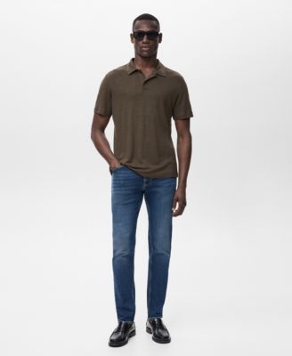 Мужские приталенные джинсы Jan от Mango темного цвета с эффектом потертости