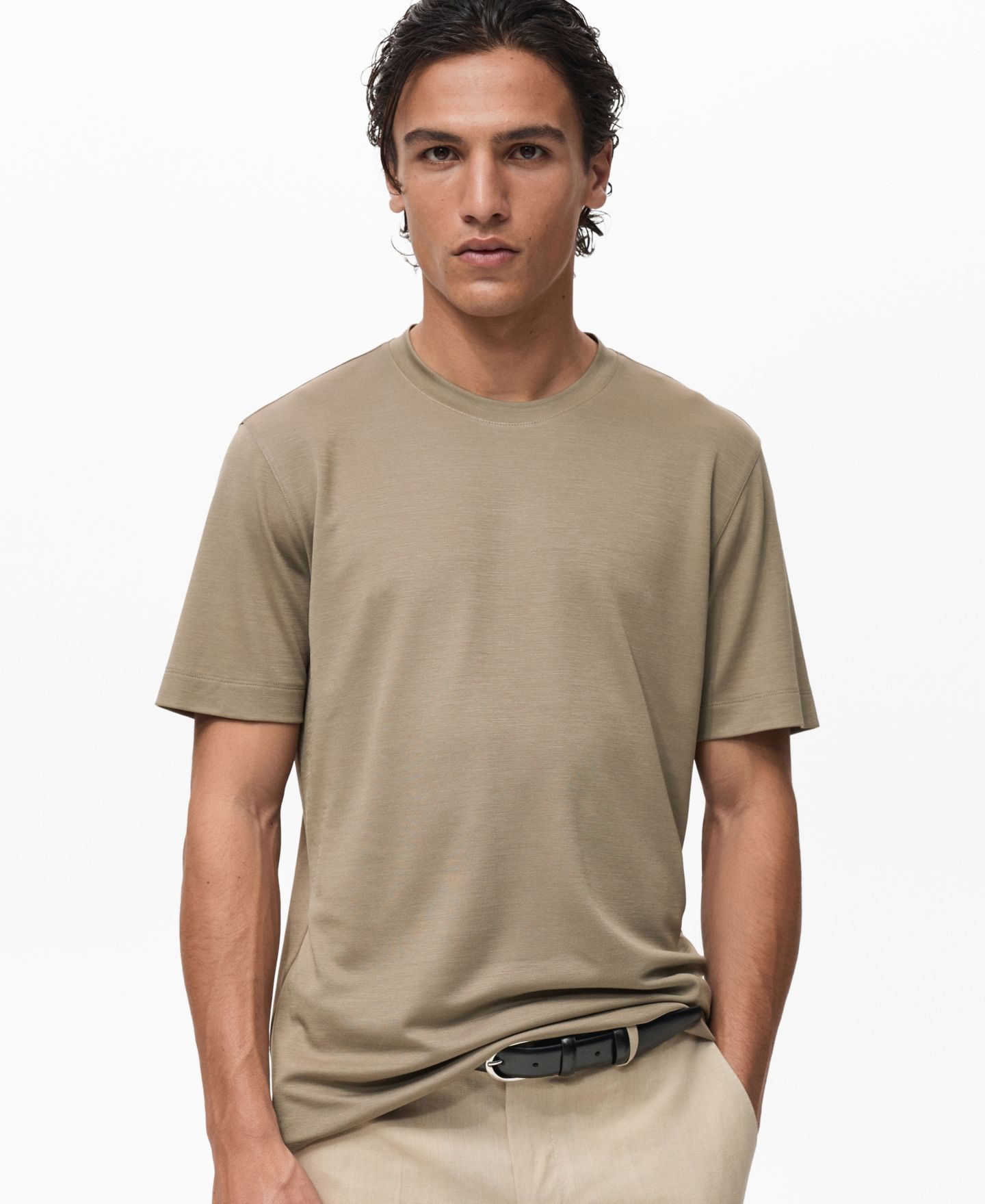 Мужская футболка Mango Short-Sleeved Lyocell, цвет: Норковый серый — фото 1