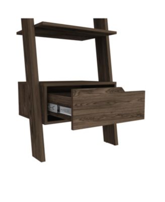 Kobe Ladder Bookcase, One Drawer, Five Open Shelves, Dark Walnut