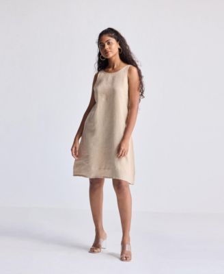 Women's Hemp Short Dress with Back Embroidered Lace Detail