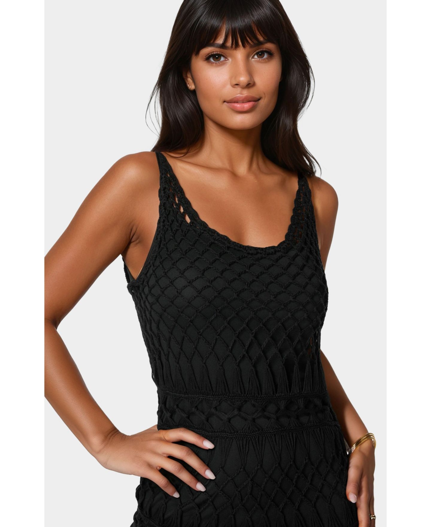 Женский топ Bebe Geo Crochet Tank Maxi, цвет: Чёрный — фото 3