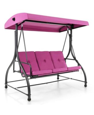 3 Seat Outdoor Porch Swing with Adjustable Canopy