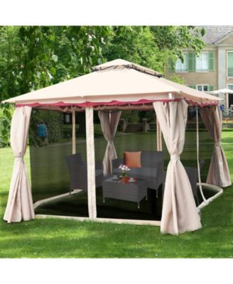 13x10 Feet Patio Steel Gazebo, Large Outdoor Canopy Gazebo with Netting, Side Walls, Zippers, 2 Tier Roof, Steel Canopy Gazebo for Patio, Yard, Garden