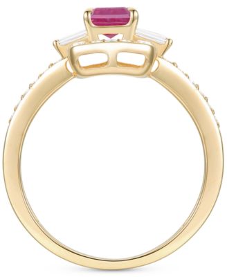 Ruby (1 ct. t.w.) & Diamond (3/8 ct. t.w.) Halo Link Ring in 10k Gold