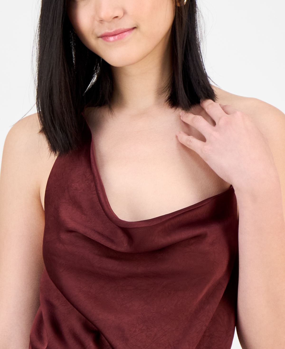 Bar Iii Women's Cowl-neck Sleeveless Satin Bodysuit, Exclusively At Macy's In Red