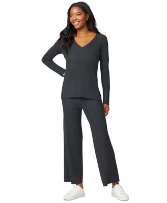 Melissa Paige - Women's Ribbed-Knit V-Neck Tunic & Pants Set