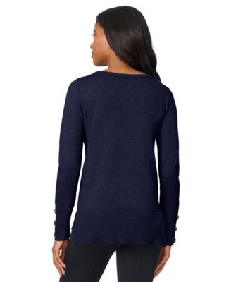 Women's Button-Cuff Lightweight Tunic Sweater