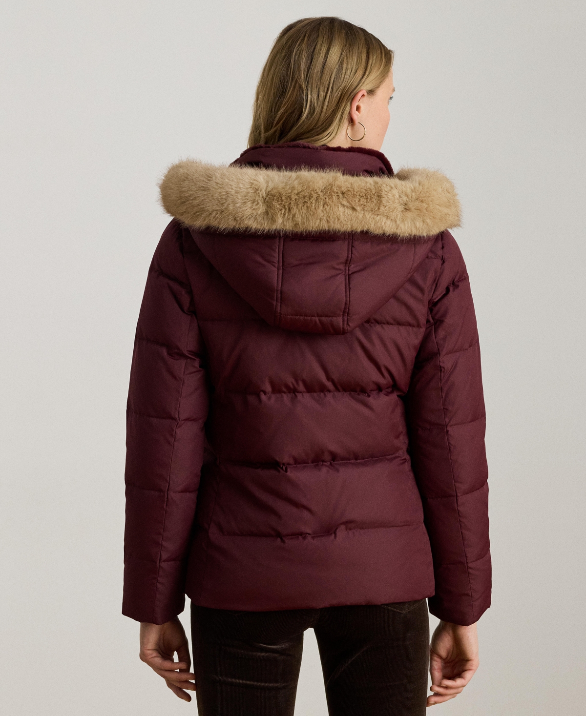 Ralph Lauren Women's Faux-fur-trim Collared Puffer Coat In Purple