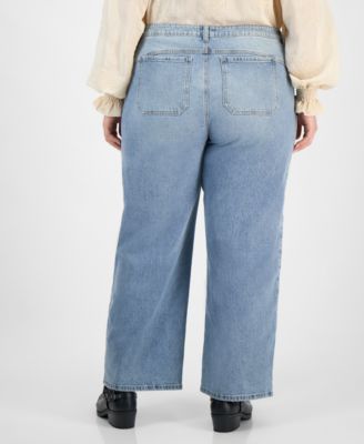 Trendy Plus Size Patchwork High Rise Wide Leg Jeans, Macy's Exclusive