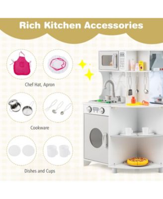 Kids Corner Wooden Play Kitchen with Range Hood and Stoves