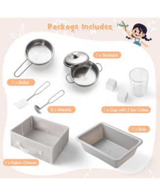 Wooden Kids Kitchen Playset with Chalkboard Ice Maker Sink Lighted Microwave