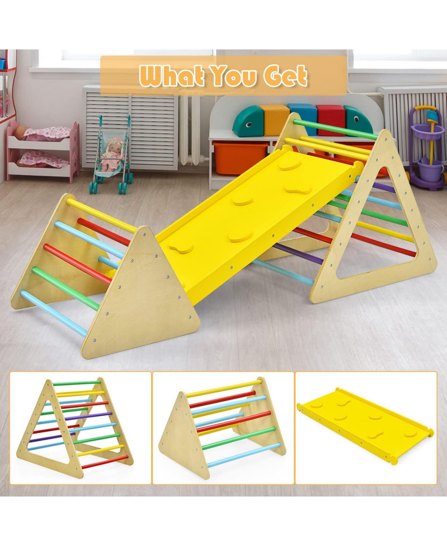 Toddler Montessori Adjustable Climbing Triangle Set, 3-Piece