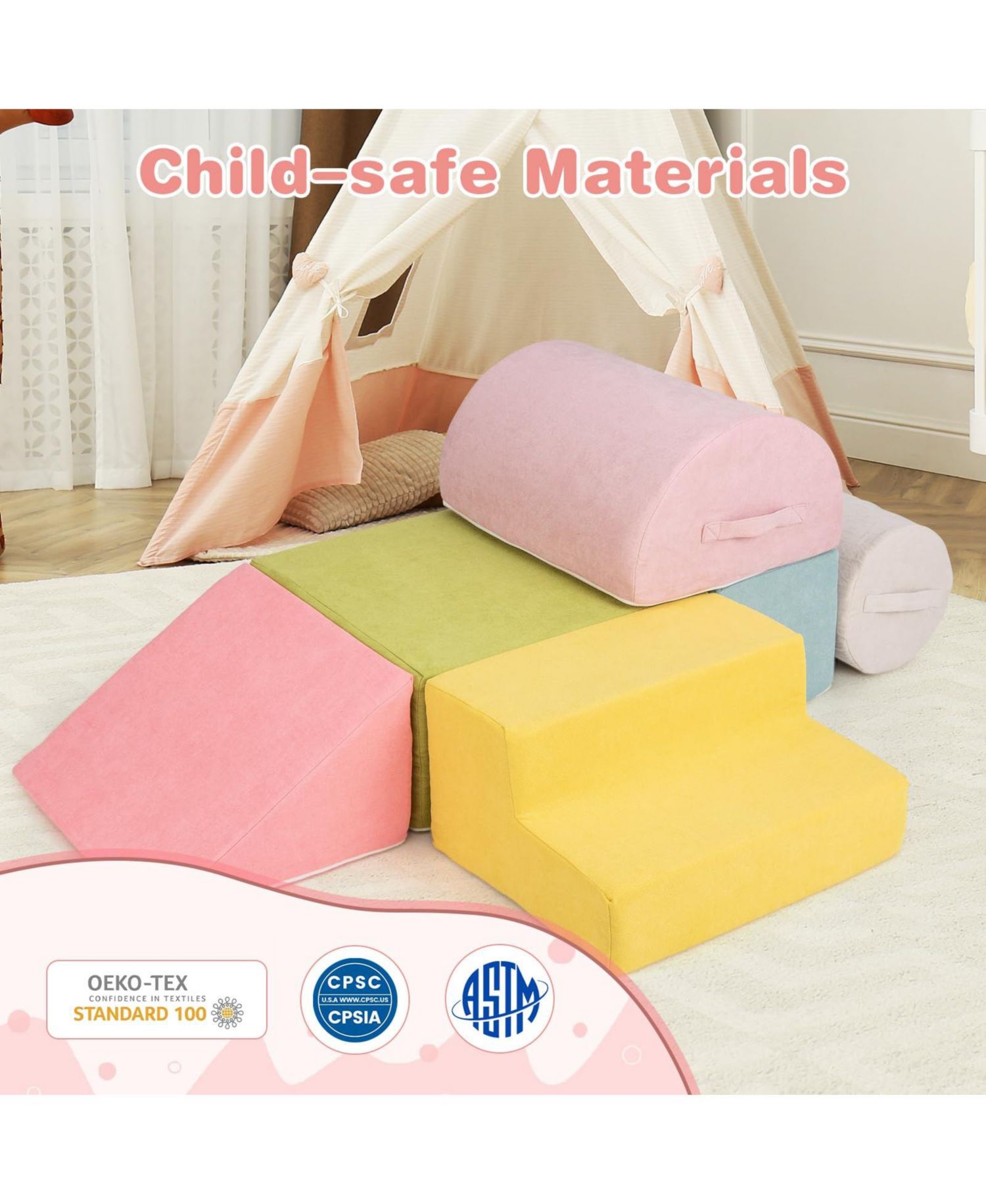 High-Density Foam Stackable Chenille Climbing Blocks, 6-Piece Set