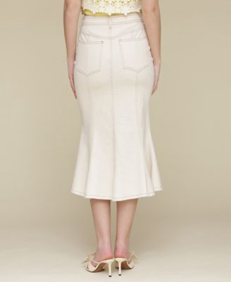 Avec Les Filles Women's Panelled Flare Denim Midi Skirt - Macy's