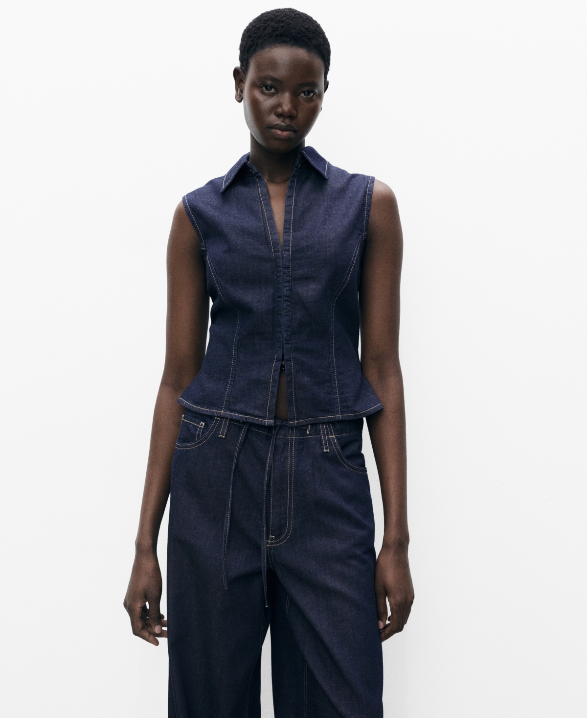 Women's Fitted Denim Top - Open Blue
