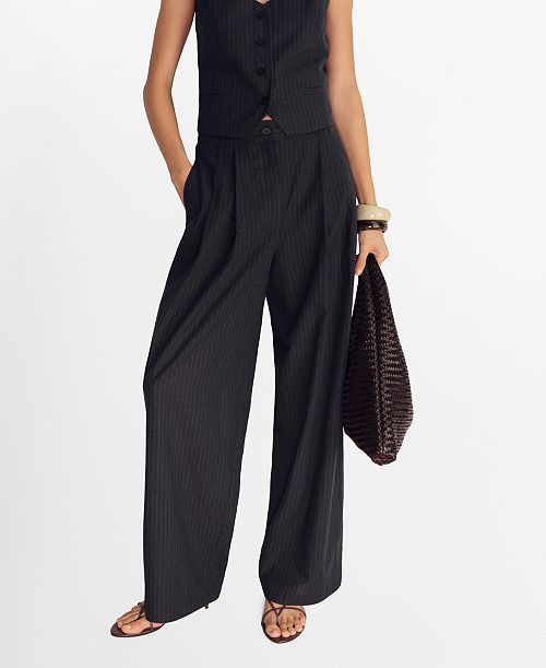 alfani MANGO Women's Straight-Fit Linen-Blend Suit Pants Women's Fashion Shoes & Accessories