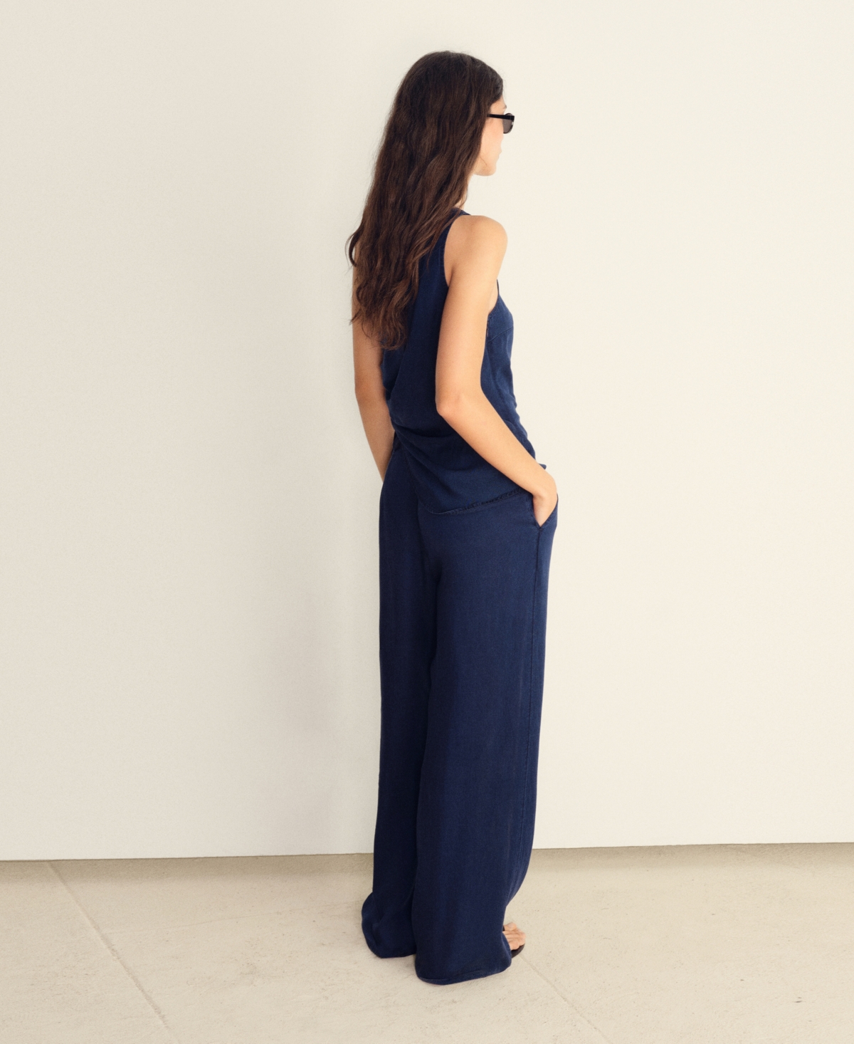 Mango Women's Gathered Side Denim-effect Top In Blue