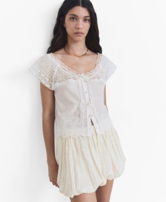MANGO - Women's Lace Details Cotton Blouse
