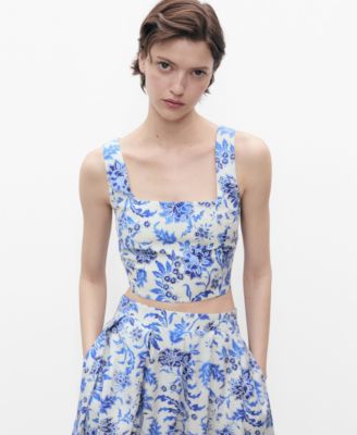 MANGO - Women's Low Neckline Floral Crop Top