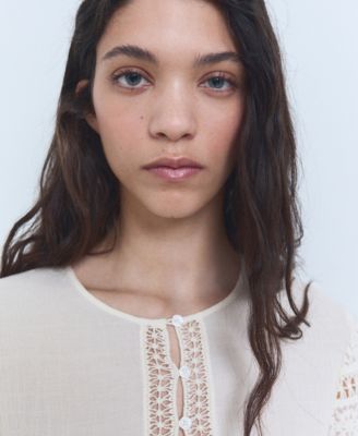 Women's Openwork Details Embroidered Cotton Blouse