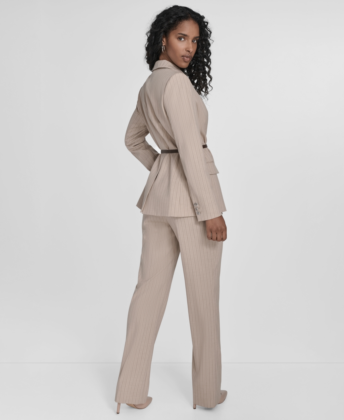 Calvin Klein Women's Pinstripe Jacket With Belt In Neutral