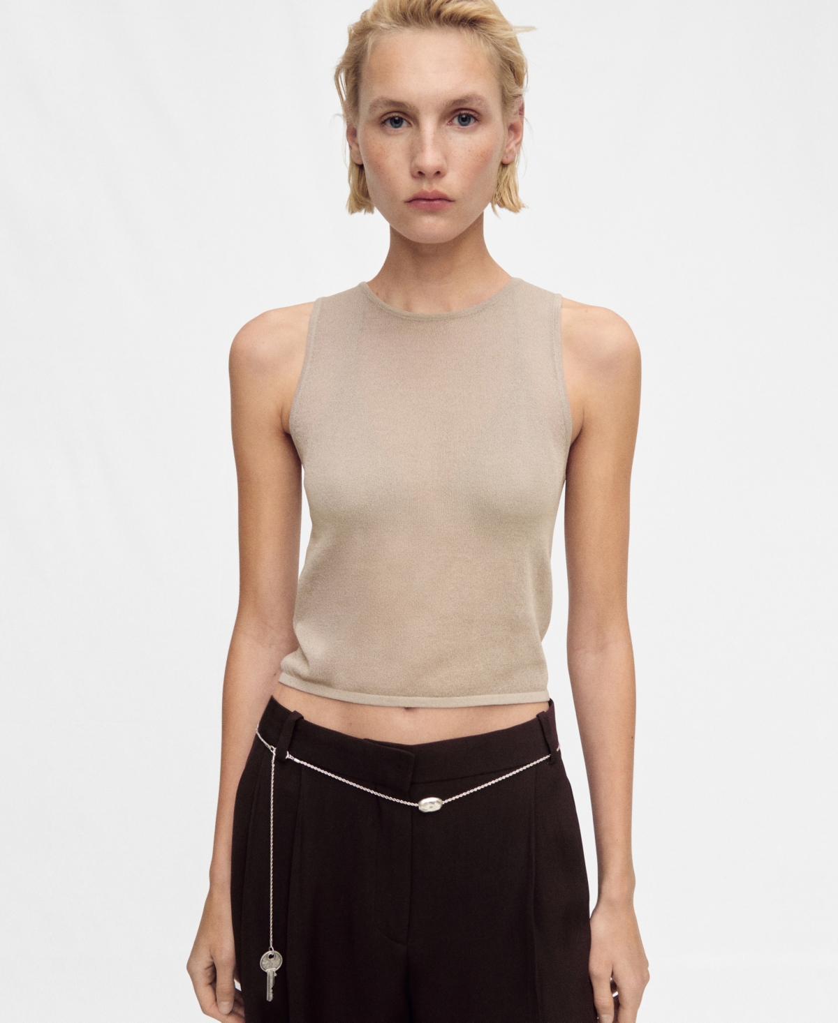 Women's Contrasting Knit Top - Sand