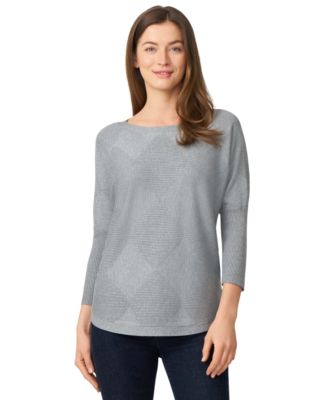Women's Boat-Neck Diamond-Knit Dolman-Sleeve Sweater