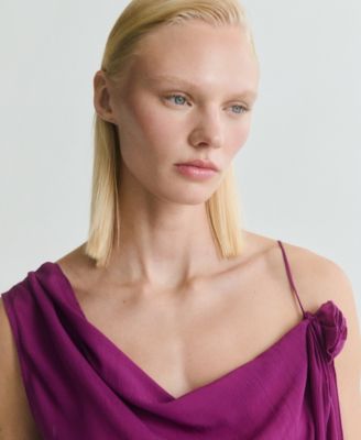 Women's Flower Detail Long Satin Top