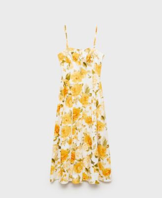 MANGO - Women's Gathered Neckline Floral Midi Dress