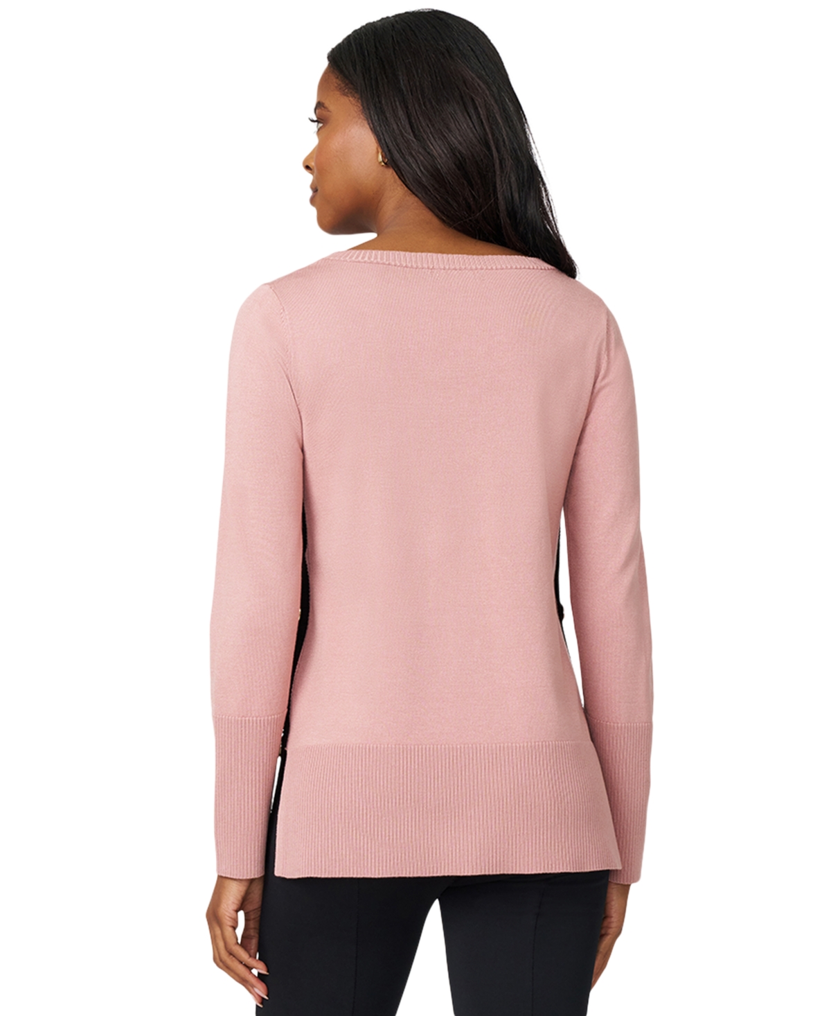 Melissa Paige Women's Contrast-trim Side-button Tunic Sweater In Pink