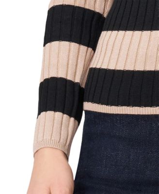 Women's Striped Ribbed Crewneck Sweater
