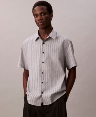 Calvin Klein - Men's Cotton Striped Textured Short-Sleeve Shirt
