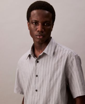 Мужская хлопчатобумажная рубашка с коротким рукавом Calvin Klein из текстурированного хлопка в полоску