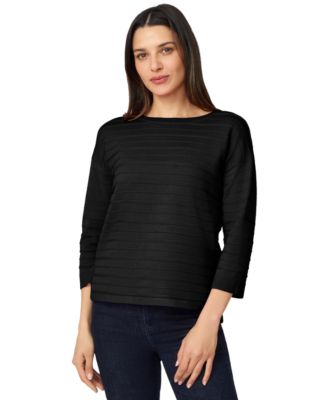Women's Ottoman-Rib Crewneck 3/4-Sleeve Sweater