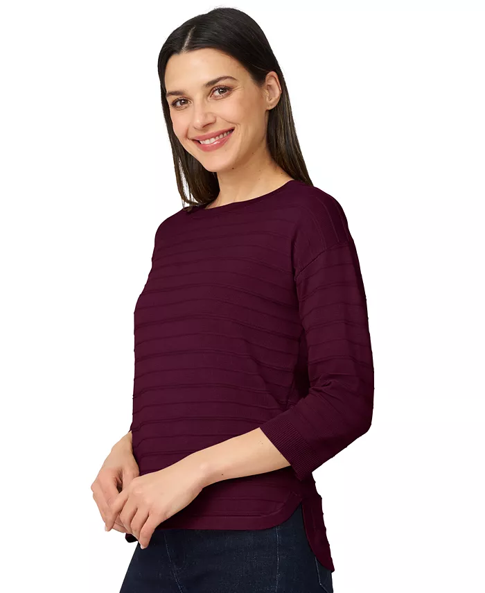 Women's Ottoman-Rib Crewneck 3/4-Sleeve Sweater - thumbnail 6